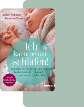 liebevoll aufwachsen – Buchcover „Ich kann schon schlafen!“ mit Baby, das Hand eines Erwachsenen hält