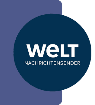 liebevoll aufwachsen – Logo des WELT Nachrichtensenders auf blau-grünem Hintergrund