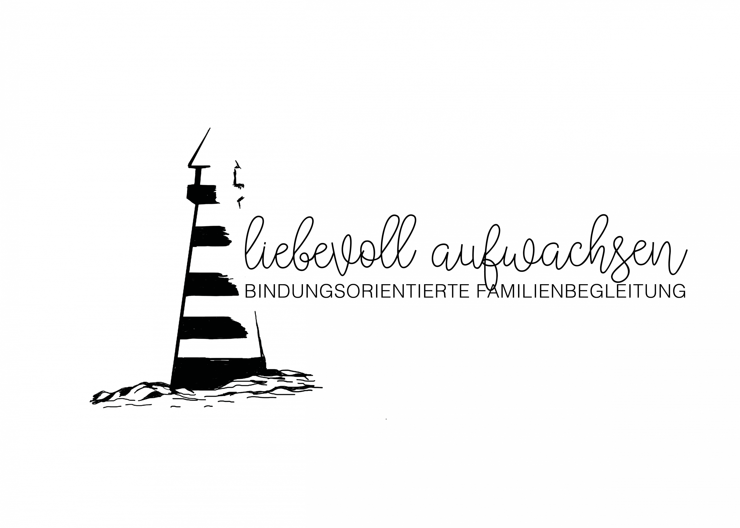 liebevoll aufwachsen – Logo mit Leuchtturm und Handschrift-Schriftzug für Familienberatung