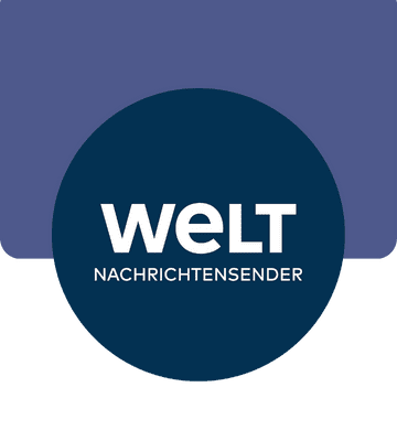 liebevoll aufwachsen – Logo des Nachrichtensenders WELT auf dunkelblauem Kreis